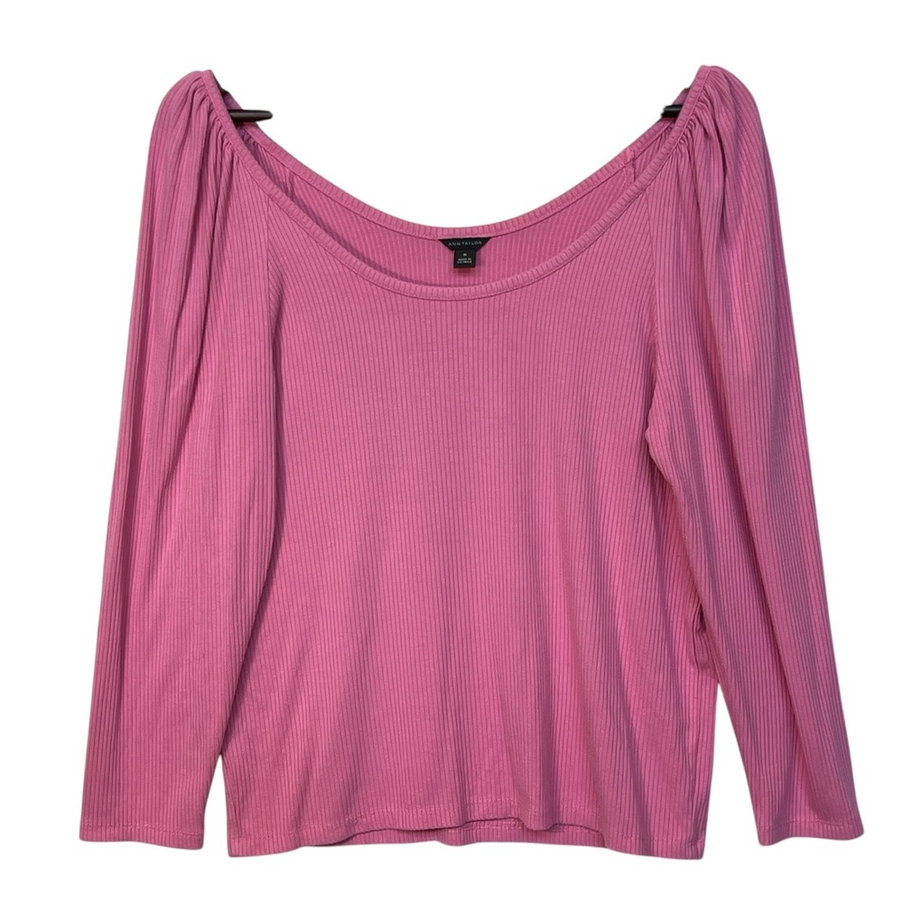 Ann Taylor Pink Ribbed Raglan Long Sleeve Top Women's Size M Knit